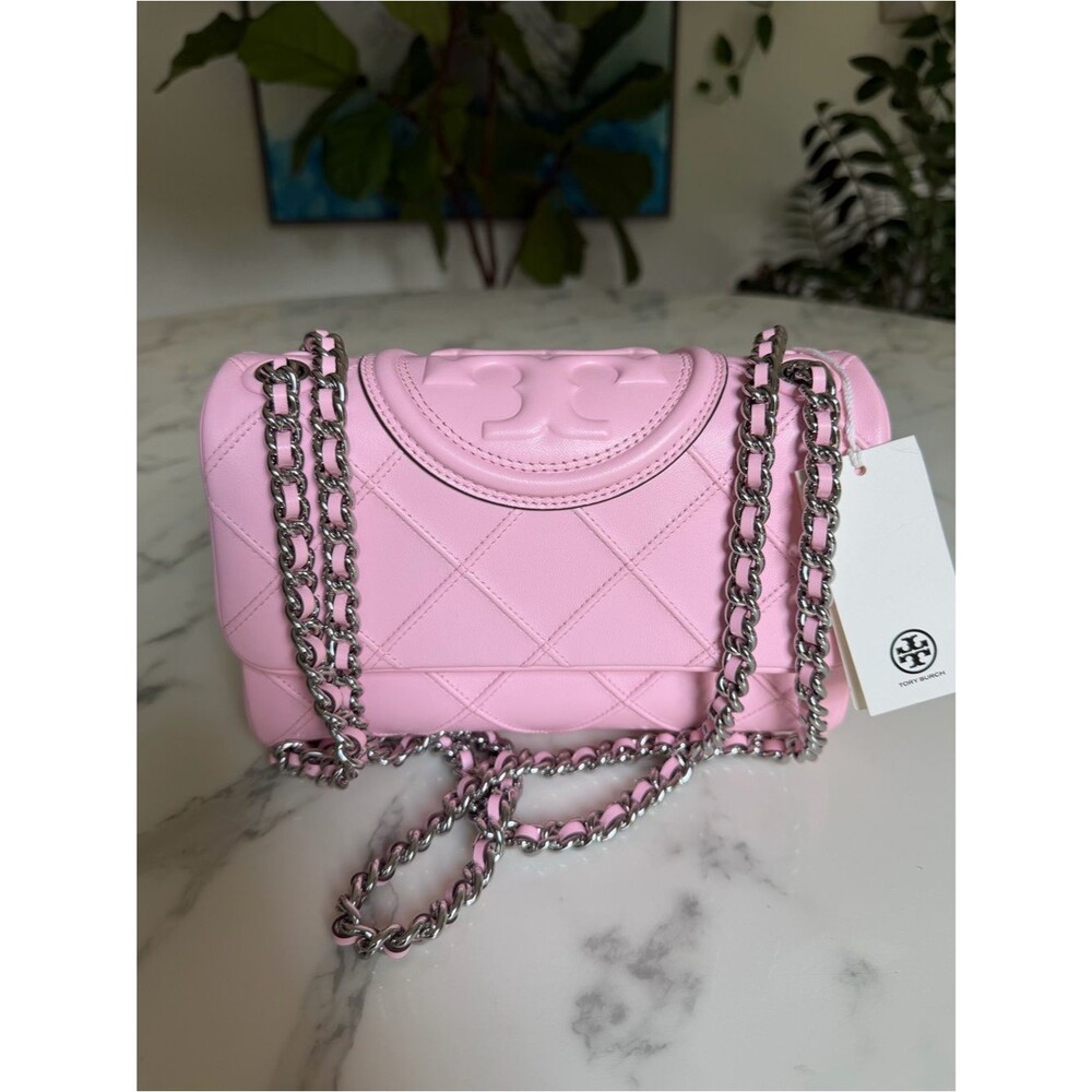 NWT Tory Burch Small Fleming Soft Convertible Shoulder Bag Pink Plie / Silver